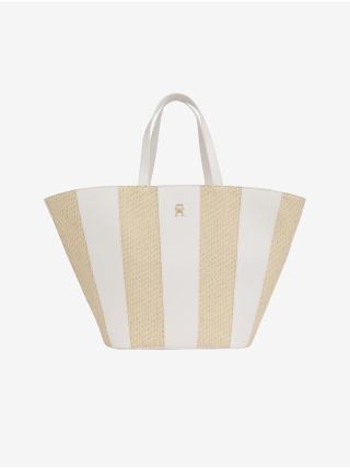Bílo-béžová dámská pruhovaná plážová taška Tommy Hilfiger