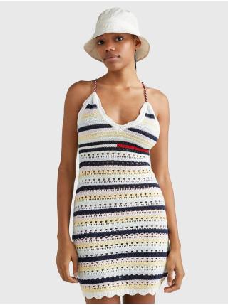 Bílo-modré dámské pruhované šaty Tommy Jeans TJW Ultra Mini Crochet Dress