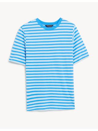 Bílo-modré pánské proužkované bavlněné tričko Marks & Spencer