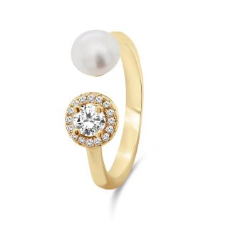 Brilio Silver Nádherný pozlacený prsten s pravou perlou a zirkony RI062Y 50 mm