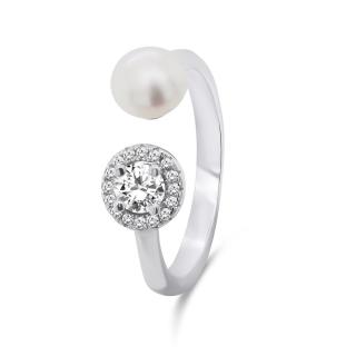 Brilio Silver Nádherný stříbrný prsten s pravou perlou a zirkony RI062W 50 mm