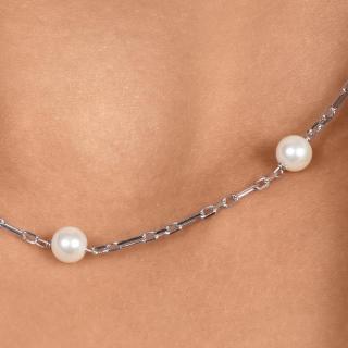 Brilio Silver Pozlacený náhrdelník s Majorica perlami NCL140Y