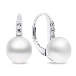 Brilio Silver Půvabné stříbrné náušnice s perlou a zirkony EA723W