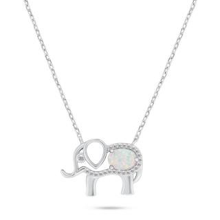Brilio Silver Slušivý stříbrný náhrdelník s opálem Slon NCL133W