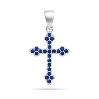 Brilio Silver Stříbrný přívěsek s modrými zirkony Křížek PT84WB