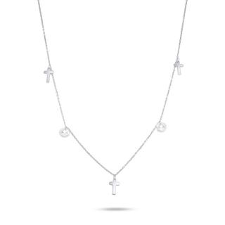 Brilio Stylový náhrdelník z bílého zlata s křížky NCL059AUW