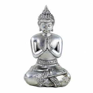 Buddha modlící se thajská soška v barvě stříbra - výška cca 11,5 cm