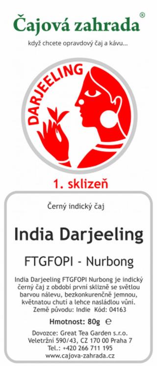 Čajová zahrada India Darjeeling FTGFOPI Nurbong - černý čaj Varianta: černý čaj 1000g