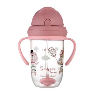 CANPOL BABIES Hrneček nevylévací se slámkou a závažím 270 ml Bonjour Paris růžový, 6m+