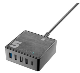 CellularLine Síťová nabíječka Multipower 5 Fast+ 4xUSB + USB-C port, 60W ACHUSB5QCPD60WK