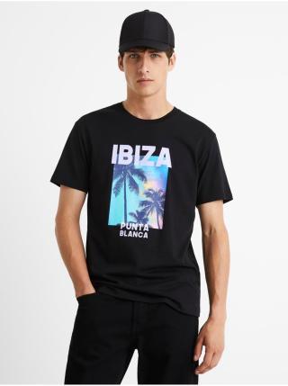 Černé bavlněné tričko Celio Cesouth Ibiza