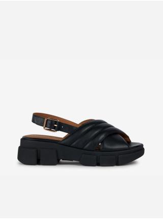 Černé dámské kožené sandály na platformě Geox