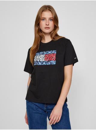 Černé dámské tričko s potiskem Tommy Jeans Floral Flag Tee