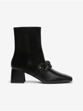 Černé kotníkové kožené boty na podpatku Nero Giardini