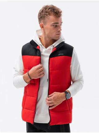 Černo-červená pánská prošívaná vesta Ombre Clothing