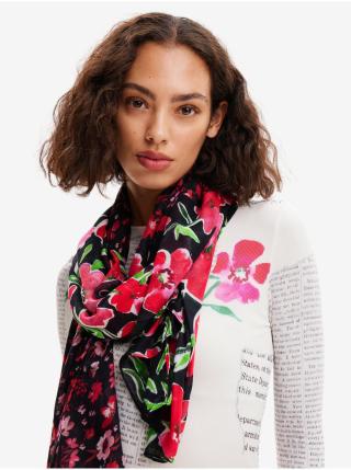 Černo-červený dámský květovaný šátek Desigual Half Floral Rectangle