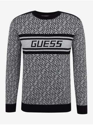 Černo-šedý pánský vzorovaný svetr s příměsí vlny Guess