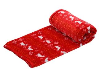 Červená vánoční mikroplyšová deka, 200x230 cm