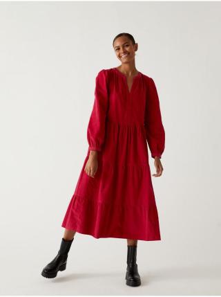 Červené dámské nabírané midi šaty Marks & Spencer
