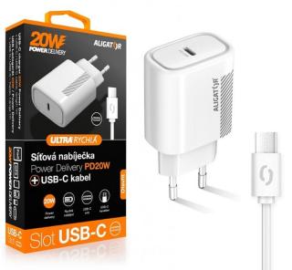 Chytrá síťová nabíječka ALIGATOR Power Delivery 20W, USB-C/USB-C kabel