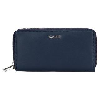 Dámská kožená peněženka Lagen Double - tmavě modrá
