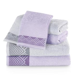 Dárkový set 6 ks ručníků 100% bavlna AREDO 2x ručník 50x100 cm, 2x osuška 70x140 cm a 2x ručník 30x50 cm lila/šedá 460 gr Mybesthome