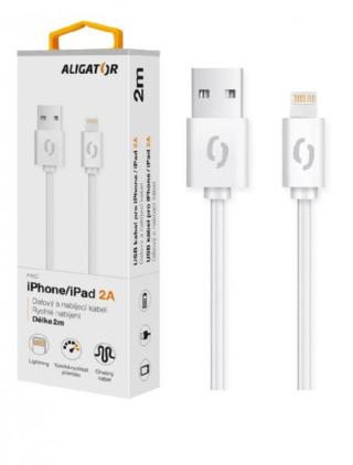 Datový a nabíjecí kabel ALIGATOR 2A pro iPhone, 2m, white