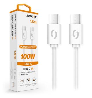 Datový kabel ALIGATOR POWER 100W, USB-C/USB-C, bílá