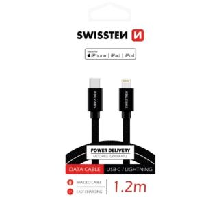 Datový kabel SWISSTEN Textile USB-C/Lightning (PD) MFI 1,2 m, černá