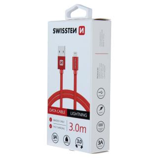 Datový kabel Swissten Textile USB/Lightning, 3,0m, červený