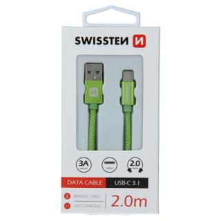 Datový kabel Swissten Textile USB/USB-C, 2,0m, zelený