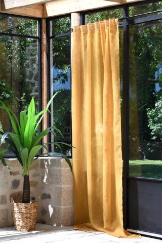 Dekorační záclona s poutky režného vzhledu DERBY mustard/hořčicová 140x260 cm  France