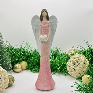 Dekorativní soška anděla se srdíčkem růžová 15 cm