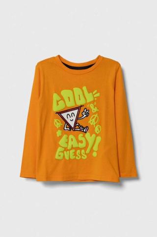 Dětská bavlněná košile s dlouhým rukávem Guess oranžová barva, s potiskem