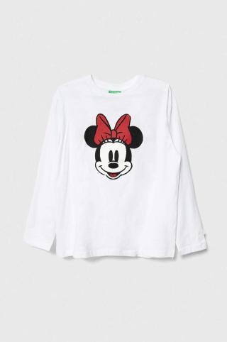 Dětská bavlněná košile s dlouhým rukávem United Colors of Benetton x Disney bílá barva, s potiskem