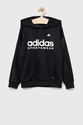 Dětská mikina adidas FT černá barva, s kapucí, s potiskem