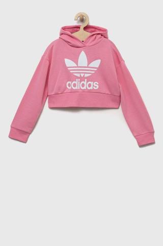 Dětská mikina adidas Originals růžová barva, s kapucí, s potiskem