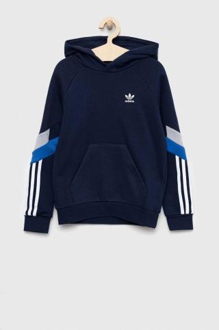 Dětská mikina adidas Originals tmavomodrá barva, s kapucí, s aplikací