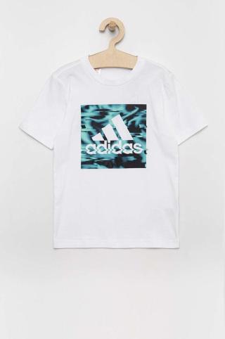 Dětské bavlněné tričko adidas bílá barva, s potiskem