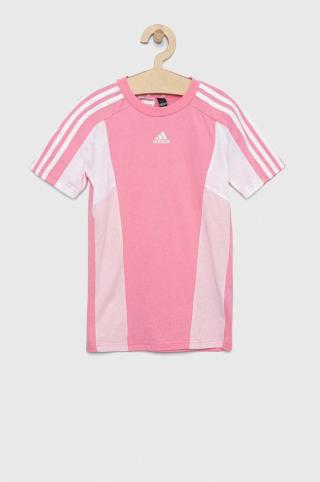 Dětské bavlněné tričko adidas LK CB CO TEE růžová barva