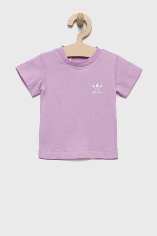 Dětské bavlněné tričko adidas Originals fialová barva