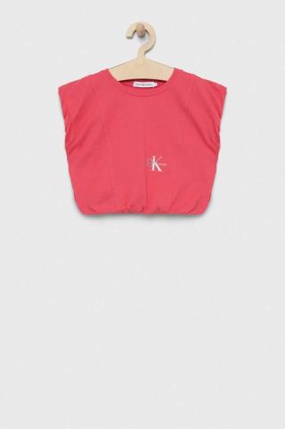 Dětské bavlněné tričko Calvin Klein Jeans růžová barva