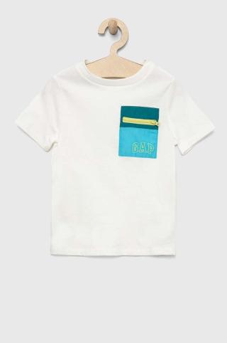 Dětské bavlněné tričko GAP bílá barva, s aplikací