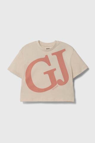 Dětské bavlněné tričko Guess béžová barva