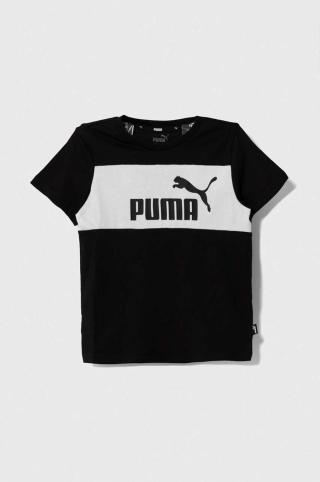 Dětské bavlněné tričko Puma ESS Block Tee B-XX černá barva, s potiskem