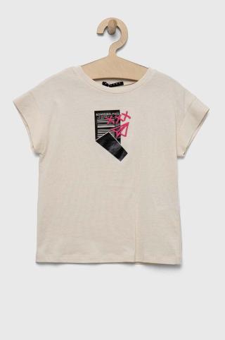 Dětské bavlněné tričko Sisley béžová barva