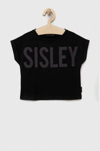 Dětské bavlněné tričko Sisley černá barva