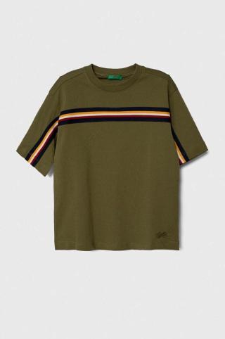 Dětské bavlněné tričko United Colors of Benetton zelená barva, s aplikací