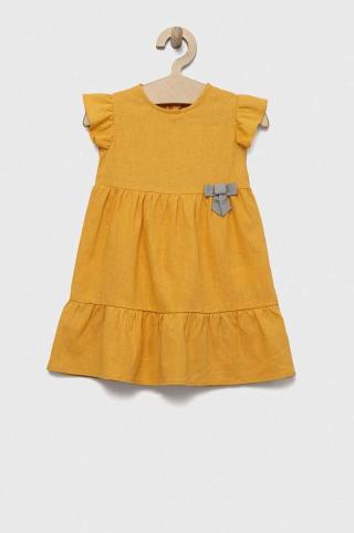Dětské plátěné šaty Birba&Trybeyond x Peanuts žlutá barva, mini