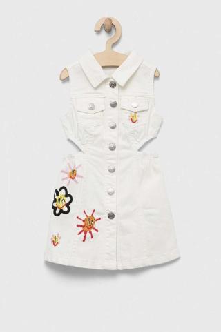 Dětské riflové šaty Desigual bílá barva, mini
